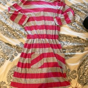 Womens Medium Anthro Pink Striped LongSleeve Dress